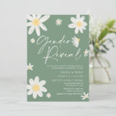 Gender Reveal Daisy Sage Green Einladung (Stehend Vorderseite)
