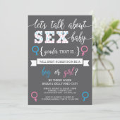 Gender Reveal Einladung, sprechen wir über Geschle Einladung (Stehend Vorderseite)