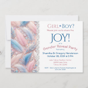 Gender Reveal Elegant Pink & Blue Feathers Einladung