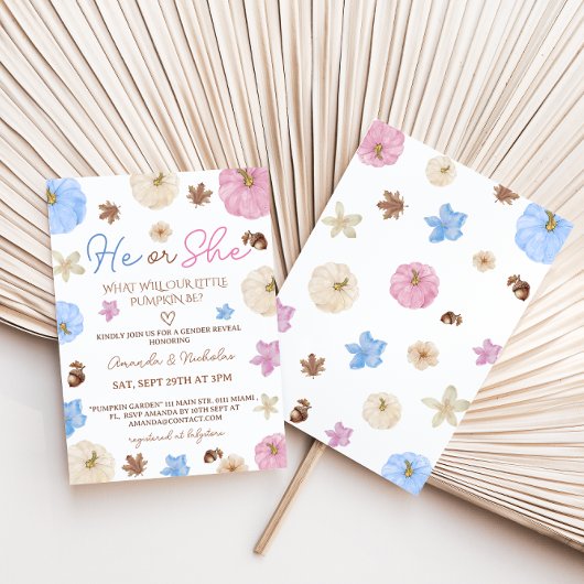 Gender Reveal Fall Pumpkin Pink Blue Einladung