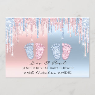 Gender Reveal Feet Pink Blue Baby Twnins Boy Girl Einladung