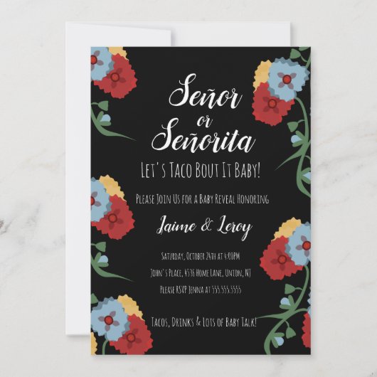Gender Reveal Fiesta Mexican Florals Einladung (Vorderseite)