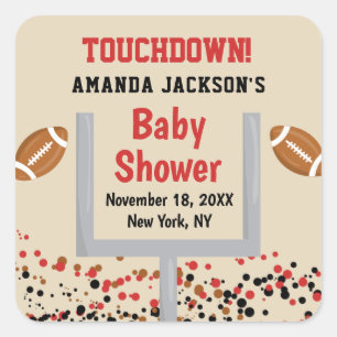 Gender Reveal Football Baby Boy Shower Touchdown Quadratischer Aufkleber