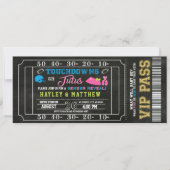 Gender Reveal Football Ticket Touchdown oder Tutus Einladung (Vorderseite)
