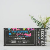 Gender Reveal Football Ticket Touchdown oder Tutus Einladung (Stehend Vorderseite)