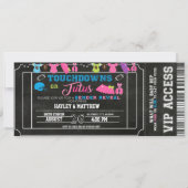 Gender Reveal Football Ticket Touchdown oder Tutus Einladung (Vorderseite)