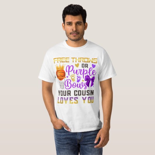 Gender Reveal Free Throws oder Lila Bows Cousin T-Shirt (Vorne ganz)