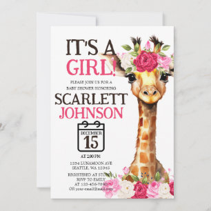 Gender Reveal für Baby Girl Giraffe Baby Shower Einladung