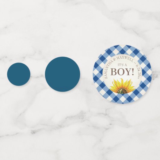 Gender Reveal Gingham und Sunflower Baby Q Konfetti (Rückseiten)