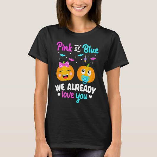 Gender Reveal Halloween Pregnancy Announcement Pin T-Shirt (Vorderseite)