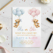 Gender Reveal "He or She Bear Balloons Blue Pink  Einladung