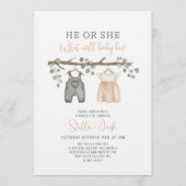 Gender Reveal He or She Clothesline Einladung (Vorderseite)