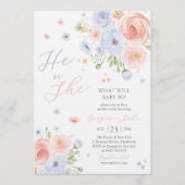 Gender Reveal He or She Pink Blue Invitation Einladung (Vorderseite)