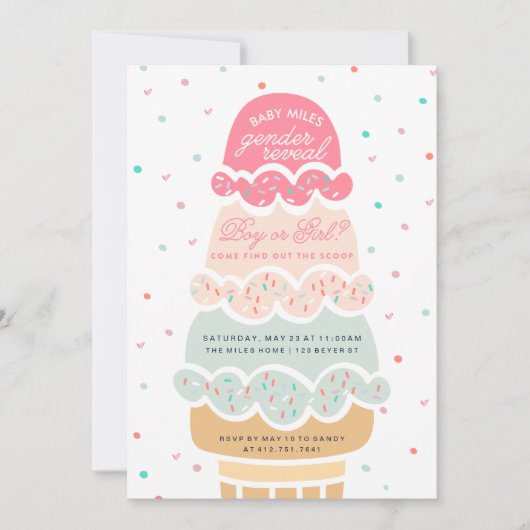 GENDER REVEAL - hier ist das Party aus Bruteis Einladung (Vorderseite)