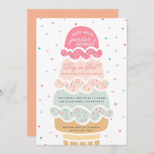 GENDER REVEAL - hier ist das Party aus Bruteis Einladung (Vorne/Hinten)