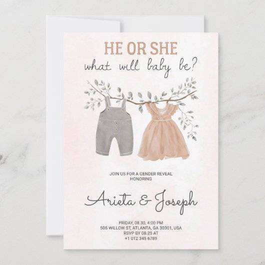 Gender Reveal Invitation card on marble surface Einladung (Vorderseite)