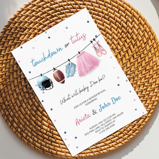 Gender Reveal Invitation card with a football,tutu Einladung