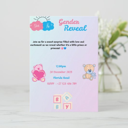 Gender reveal invitation einladung (Stehend Vorderseite)