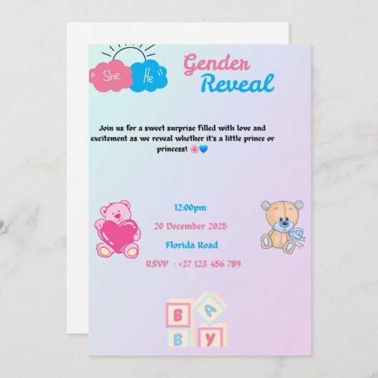 Gender reveal invitation  einladung (Vorne/Hinten)