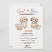 Gender reveal invitation featuring two puppies einladung (Vorderseite)