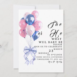 Gender Reveal Invitation, Pink Blue Balloons Baby  Einladung