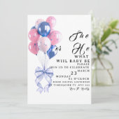 Gender Reveal Invitation, Pink Blue Balloons Baby Save The Date (Stehend Vorderseite)