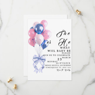 Gender Reveal Invitation, Pink Blue Balloons Baby  Save The Date