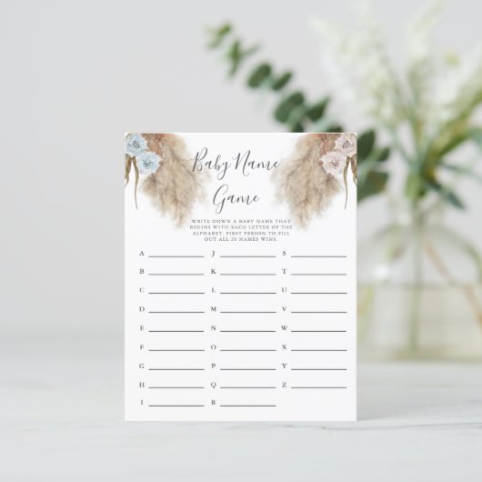 Gender Reveal Pampas Grass Baby Name Shower Game (Stehend Vorderseite)