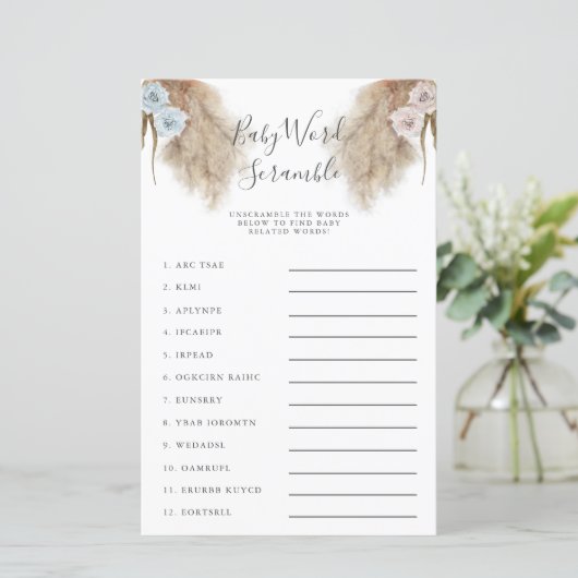 Gender Reveal Pampas Grass Baby Word Scramble Game (Stehend Vorderseite)