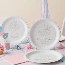 Gender Reveal Paper Plate - Boho Floral Pappteller