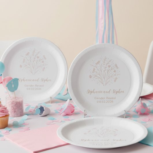 Gender Reveal Paper Plate - Boho Floral Pappteller