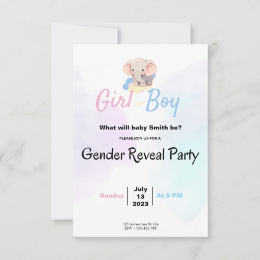 Gender Reveal Party & Baby Shower Einladung (Vorderseite)