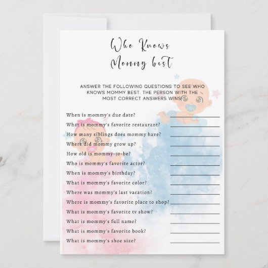 Gender Reveal Party Game Card Einladung (Vorderseite)