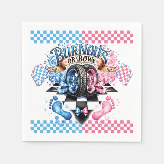 Gender Reveal Pink and Blue Bows and Tires Serviette (Vorderseite)