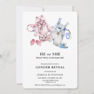 Gender Reveal Pink Blau Aquarell Babykleidung  Einladung