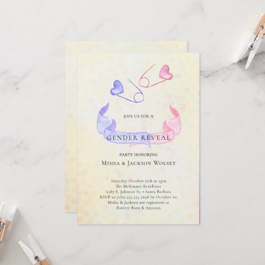 Gender Reveal Pink Blue Baby Shower Einladung (Vorderseite/Rückseite Beispiel)