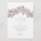 Gender Reveal Pink Blue Balloon Floral Boy Girl Einladung (Vorderseite)