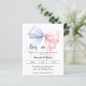 Gender reveal pink blue bow boy girl invitation (Stehend Vorderseite)