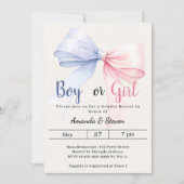 Gender reveal pink blue bow ivory boy girl einladung (Vorderseite)