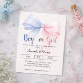 Gender reveal pink blue bow ivory boy girl einladung