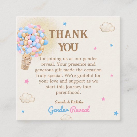 Gender Reveal Pink Blue Budget Danke Karte (Vorderseite)