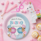 Gender Reveal Pink Blue Gingham Baby Q GRILLEN Pappteller (Party)