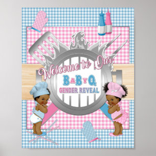 Gender Reveal Pink Blue Gingham Baby Q GRILLEN Pos Poster