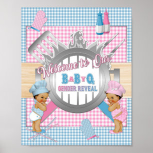 Gender Reveal Pink Blue Gingham Baby Q GRILLEN Pos Poster