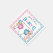 Gender Reveal Pink Blue Gingham Baby Q GRILLEN Serviette (Ecke)