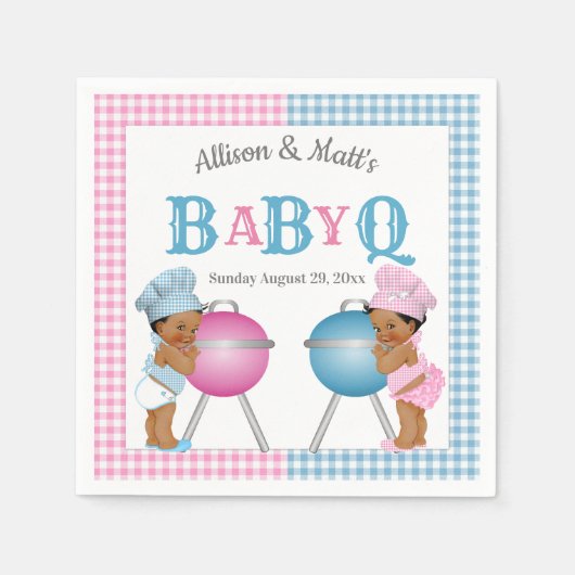 Gender Reveal Pink Blue Gingham Baby Q GRILLEN Serviette (Vorderseite)