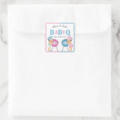 Gender Reveal Pink Blue Gingham BabyQ GRILLEN Quadratischer Aufkleber (Tasche)