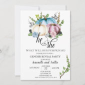 Gender Reveal Pumpkin Pink Blauer Herbst Einladung (Vorderseite)