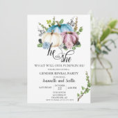 Gender Reveal Pumpkin Pink Blauer Herbst Einladung (Stehend Vorderseite)