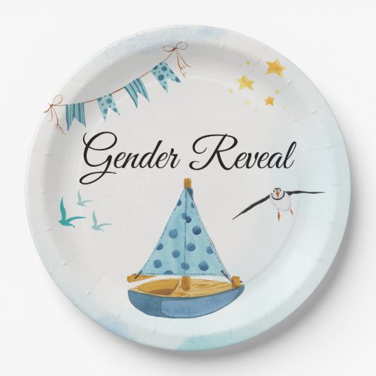 Gender Reveal Sailboat Paper Napkin Pappteller (Vorderseite)
